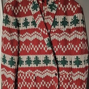Festive Red and Green Knit Pattern Suit
